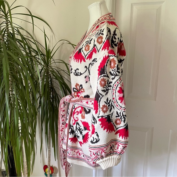 FARM Rio Cardigan Sweater Cashew Mandala Belted V-Neck Exclusive NWT - Picture 4 of 11